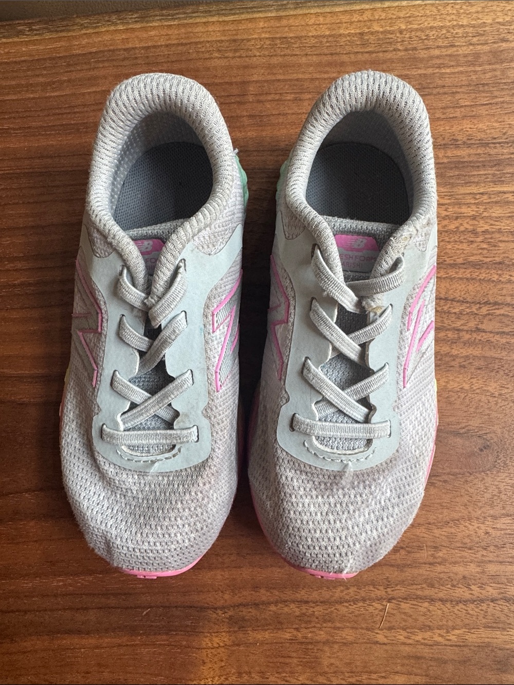New Balance Kids Gray and Pink Lace-Up Sneakers